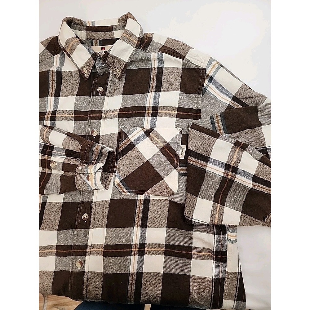 Woolrich Flannel Shirt Mens L Brown Plaid Button Up